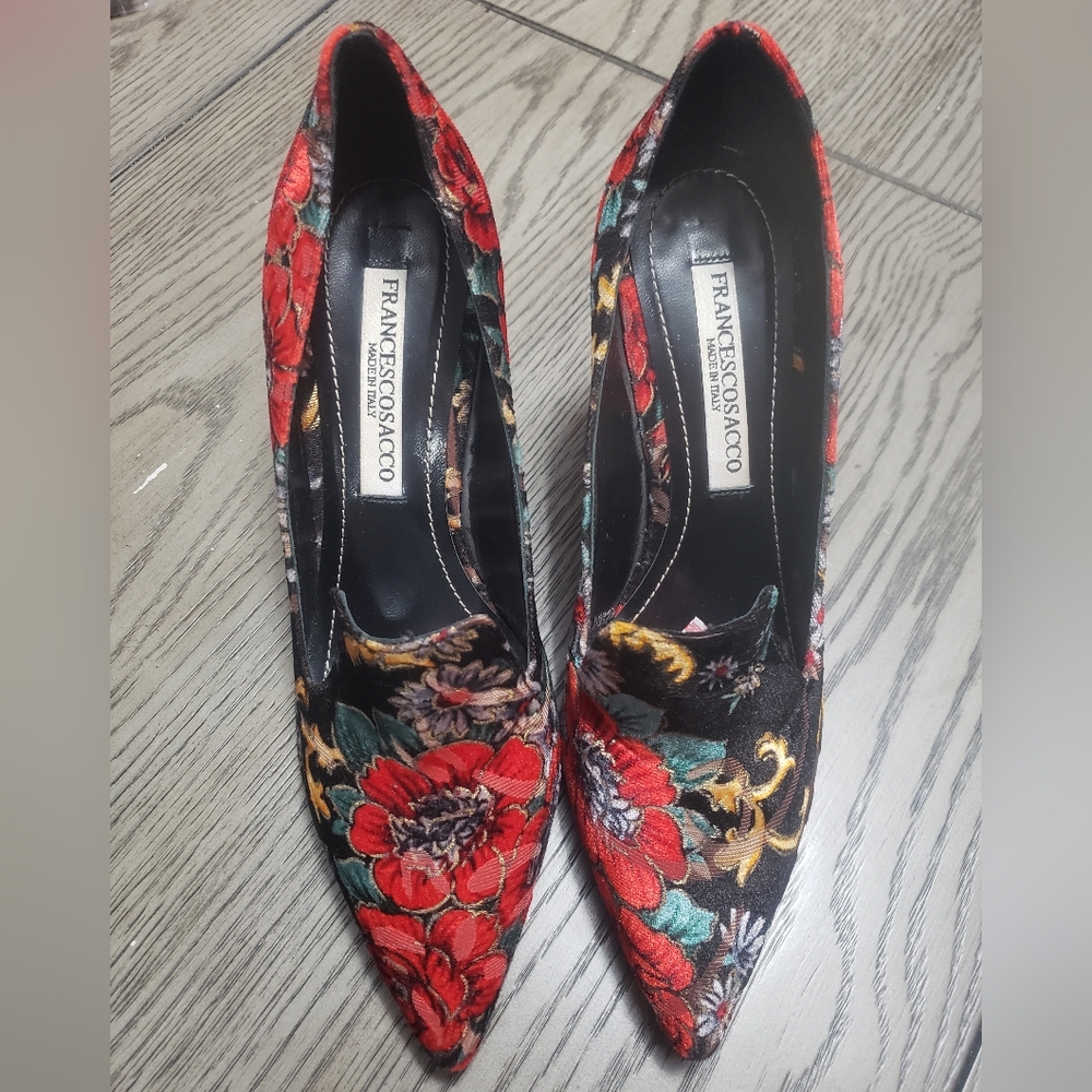 Francescosacco Made in Italy Velvet floral Mobwife heels